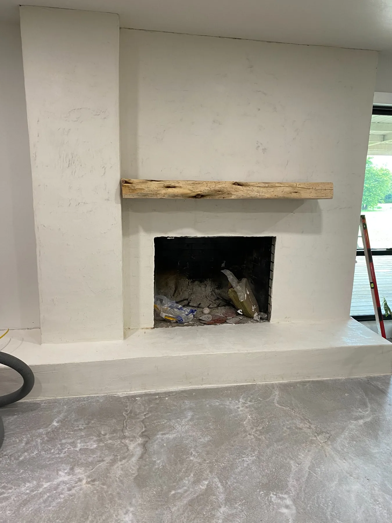 Fireplace prepared for custom decorative concrete