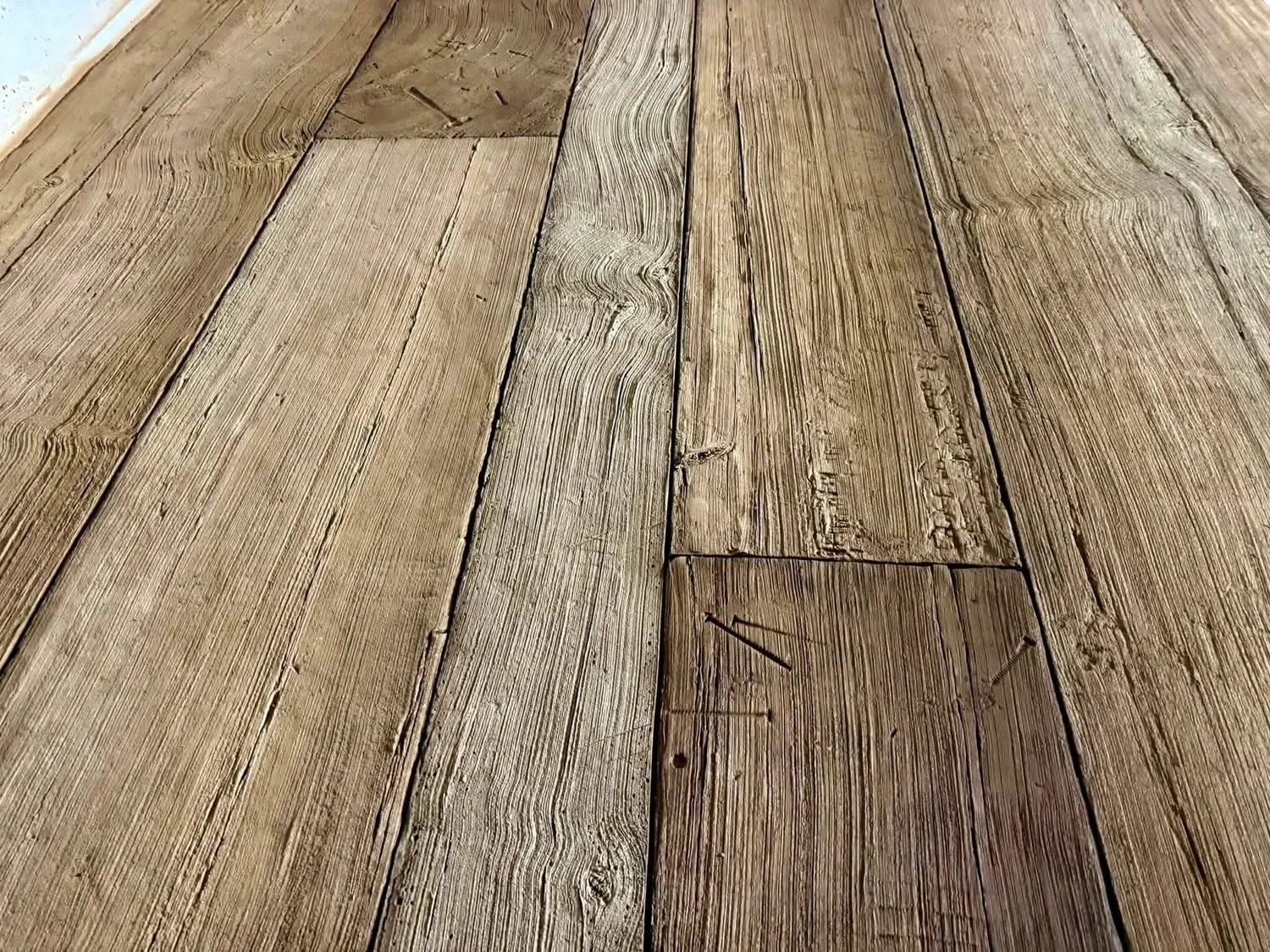 Hand-carved wood plank detail