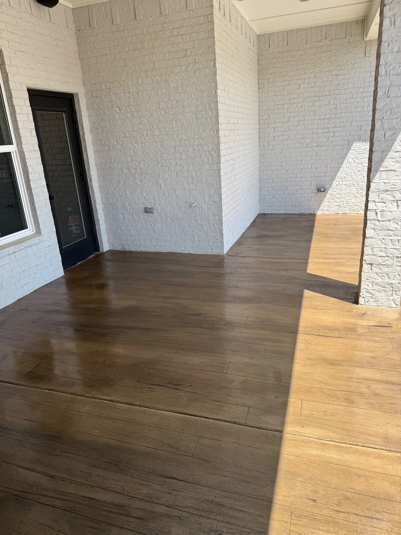Wood-look concrete patio