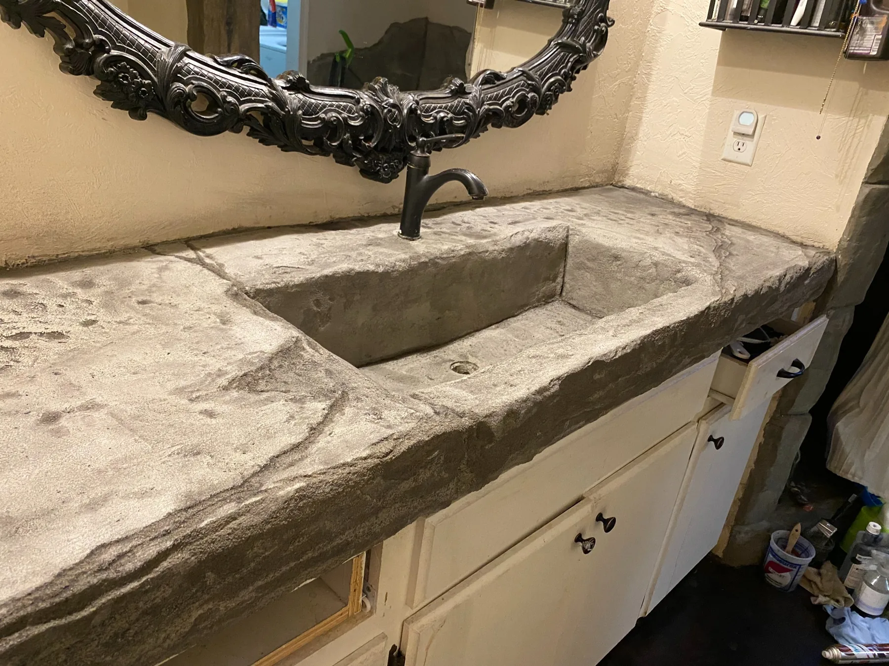 Rustic integrated concrete sink and countertop