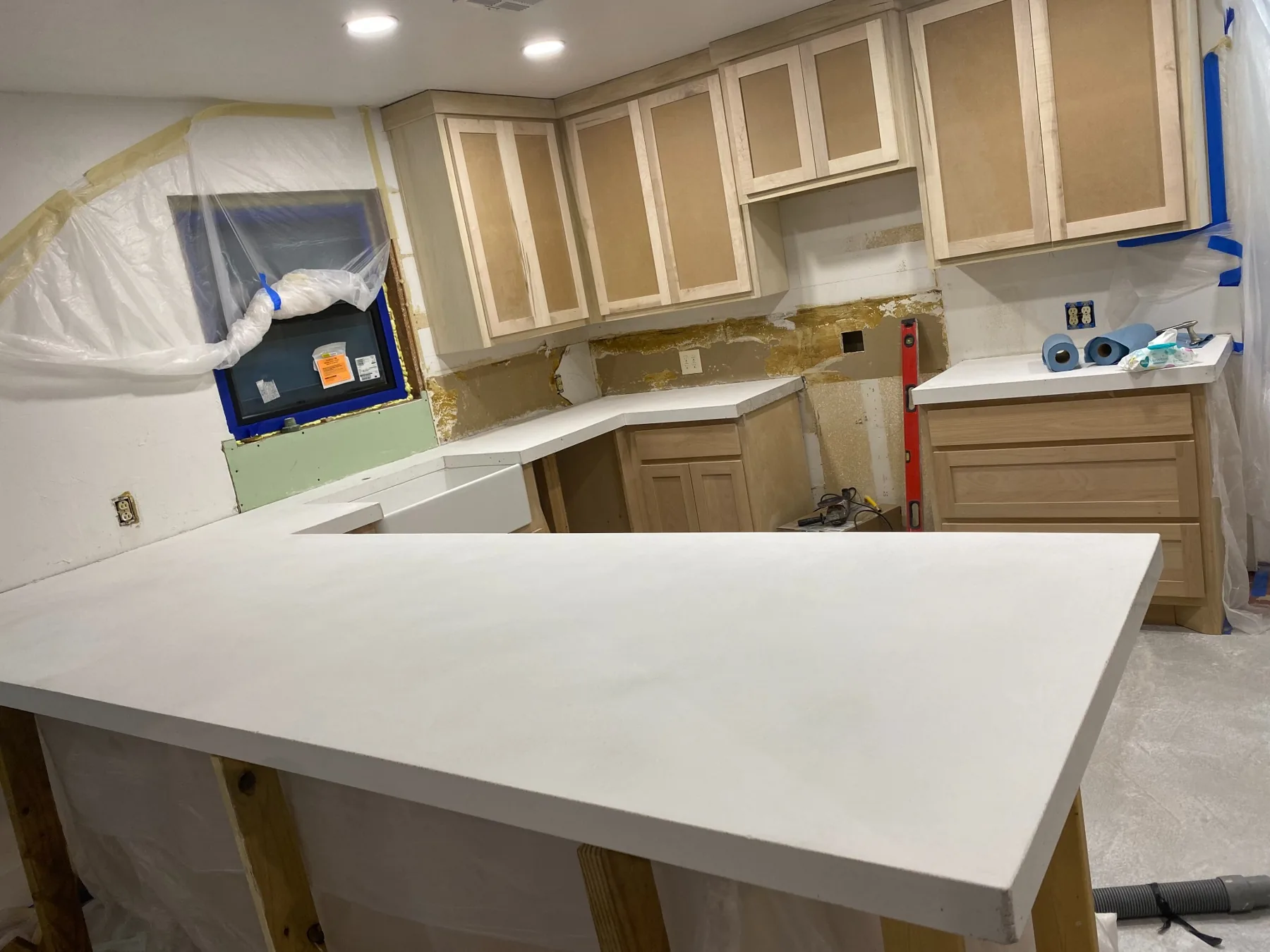 Custom white concrete countertops in progress