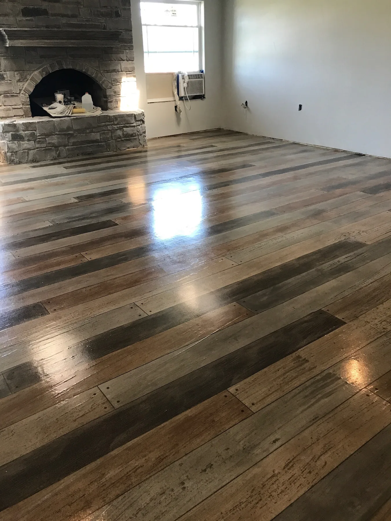 Custom wood-look concrete floor