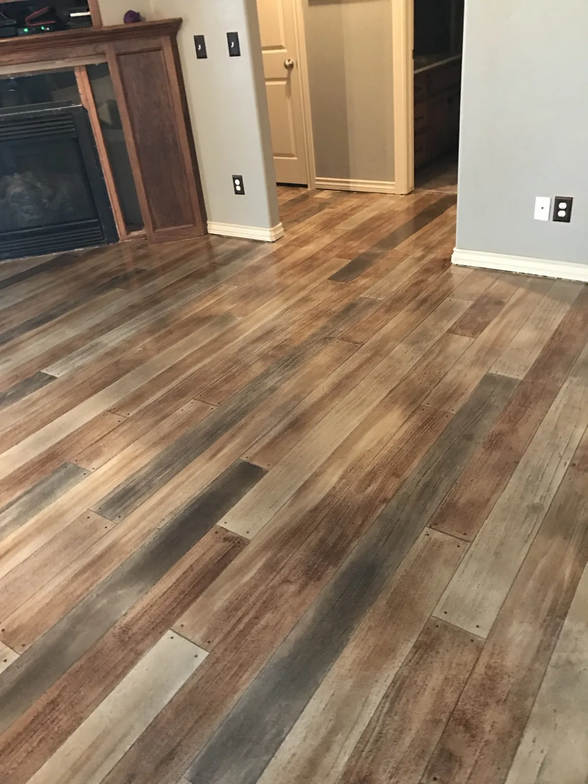 Custom wood-look concrete floor