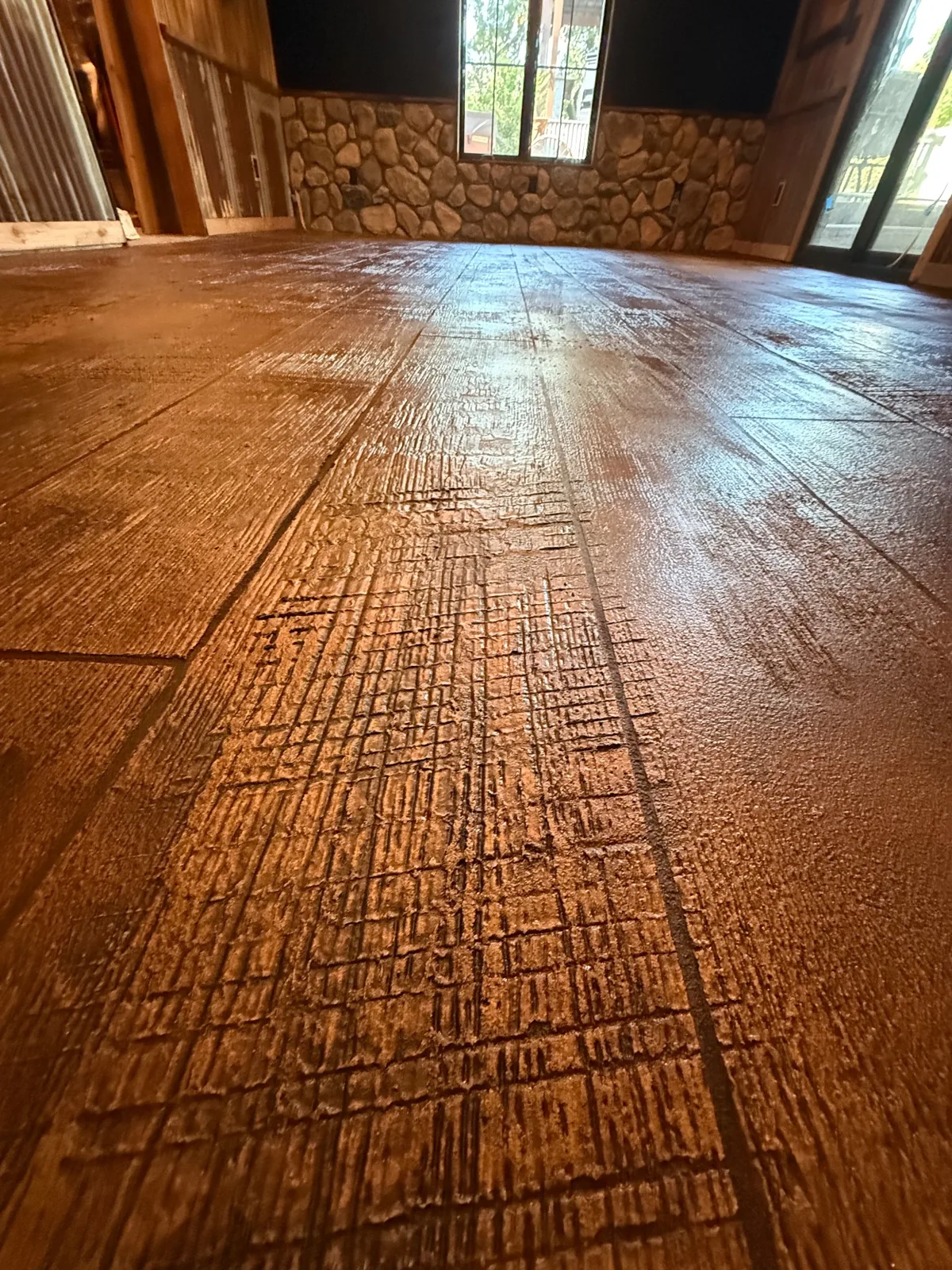 Rustic wood-look concrete overlay